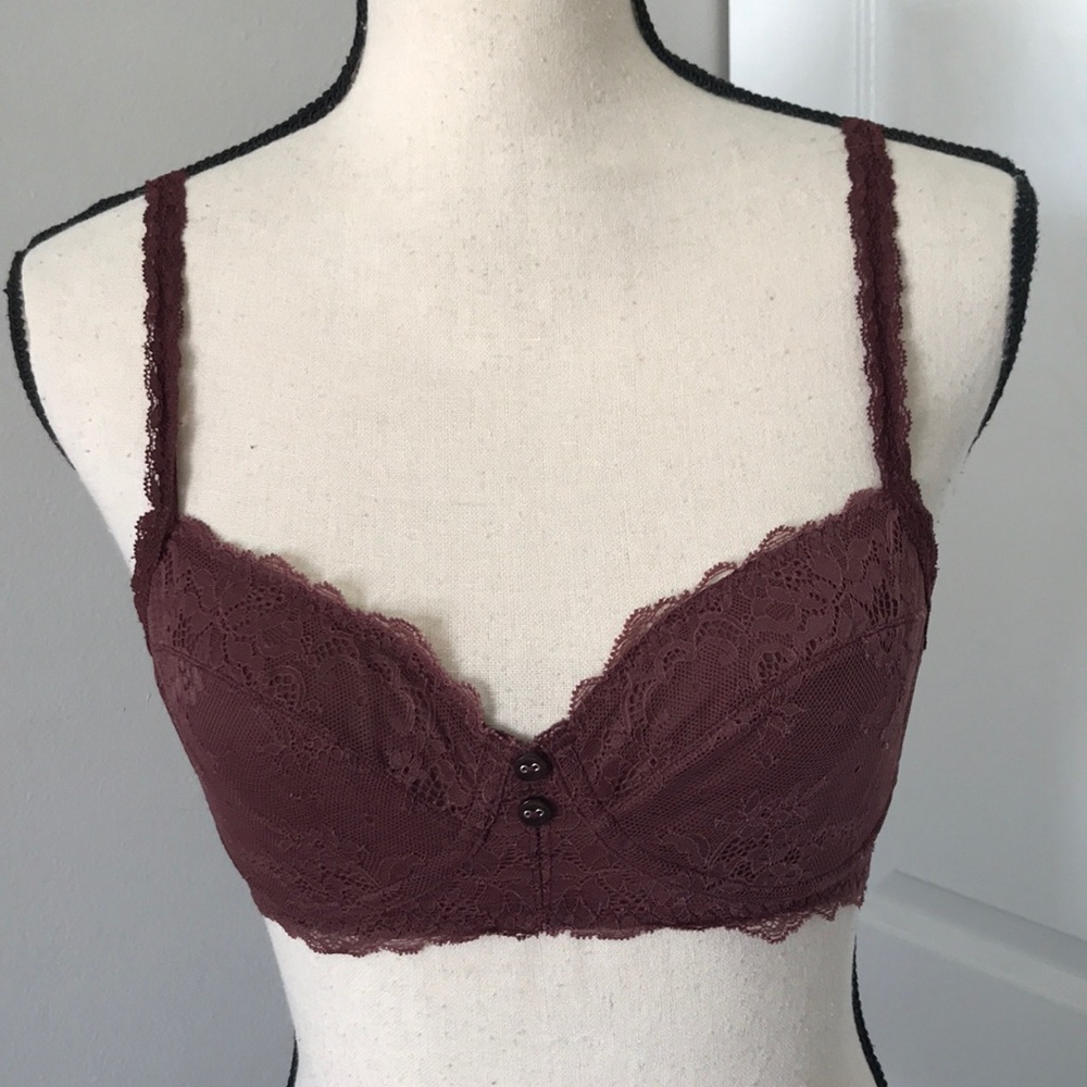 AERIE Women Wireless/ Padding Free Burgundy Lace Bra | M